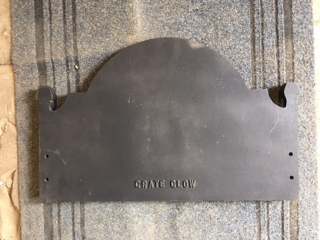 SOLD CAST IRON ADAM STYLE BACKPLATE “GRATE GLOW” Iron Fireplaces