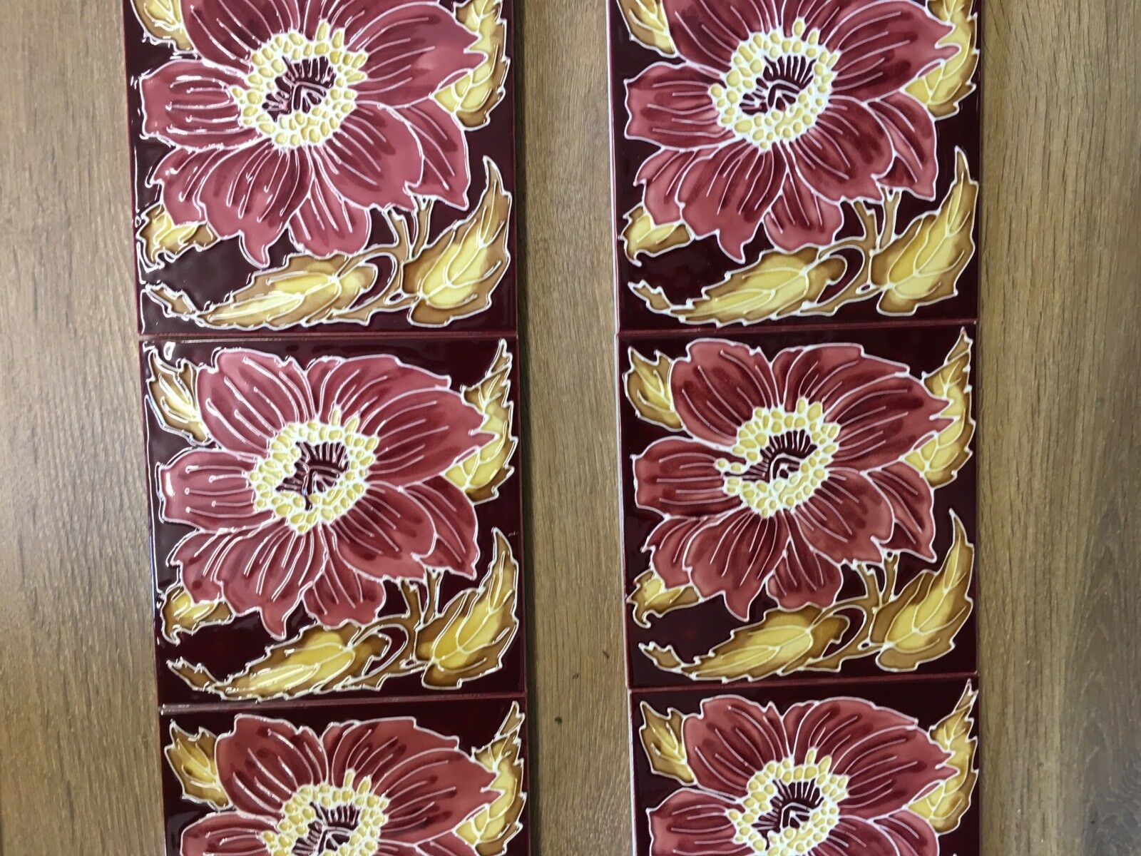 J DAY 10233 STOVAX “CHRYSANTHEMUM” TUBE LINED FIREPLACE TILES x10 ...